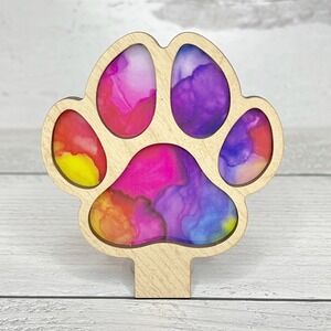 Wooden Paw Print Night Light Colorful Bright Plug In Wall Decor Handmade
